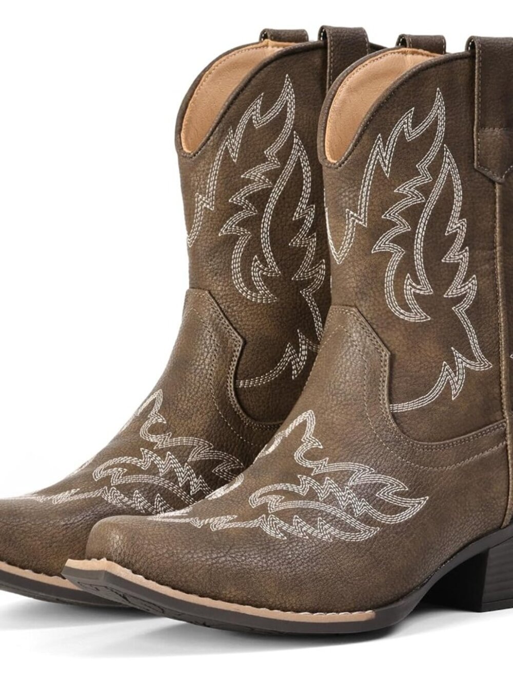 Women's Taupe Ankle Western Cowgirl Mid Calf Snip Toe Chunky Shoes Booties